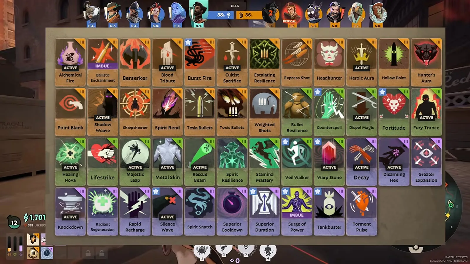 Deadlock tier 3 item list including Counterspell, Dispel Magic and Metal Skin