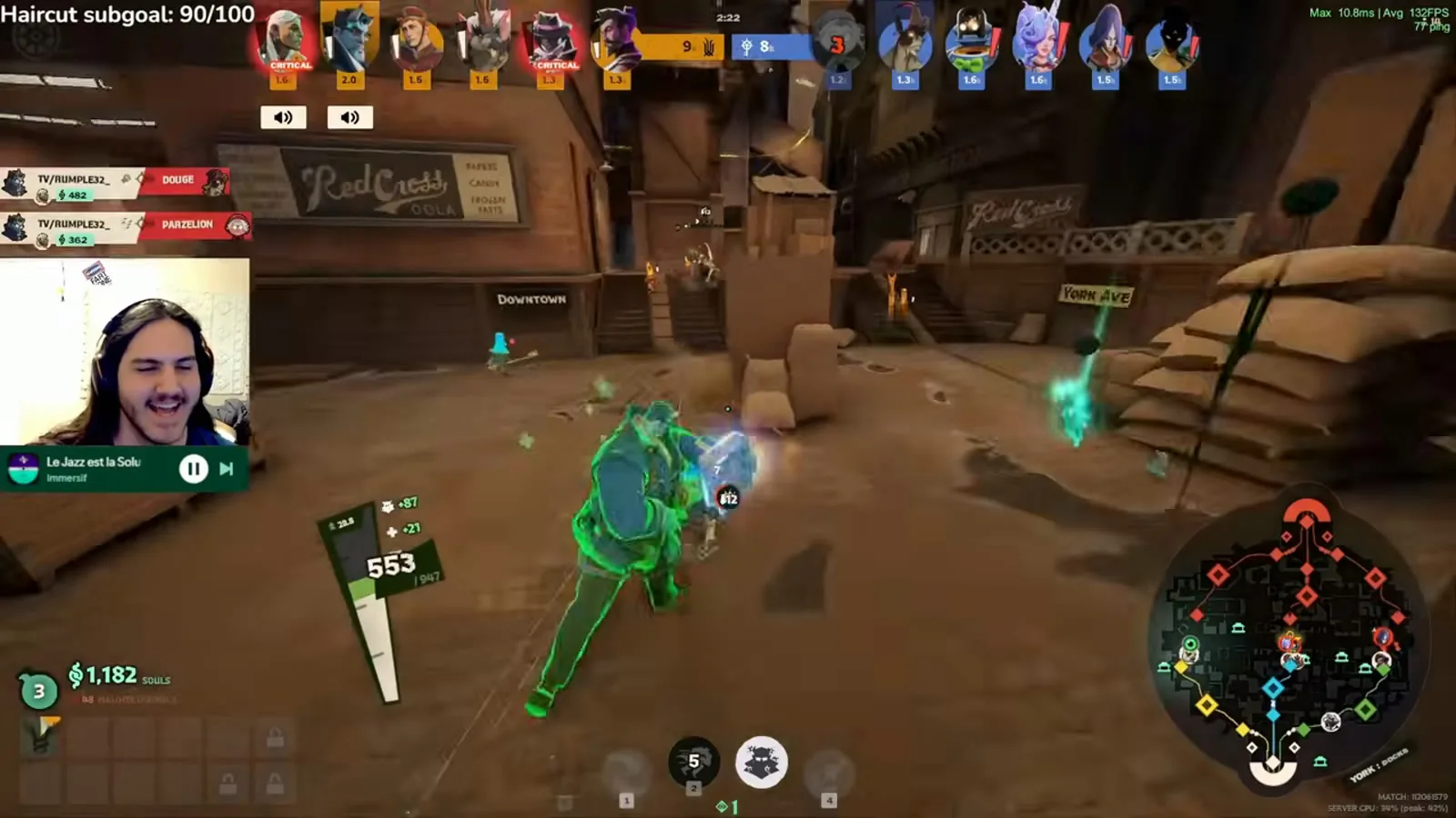 Abrams with Siphon Life active in an early side lane, green drain effect around him