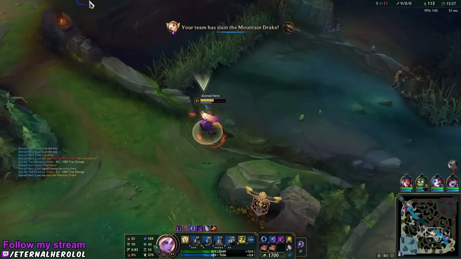 Lux in the river right after her team slays the Mountain Drake
