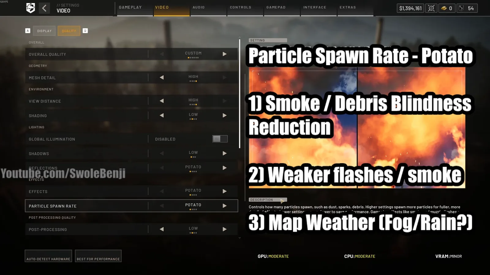WARDOGS Particle Spawn Rate set to Potato with explosion smoke preview