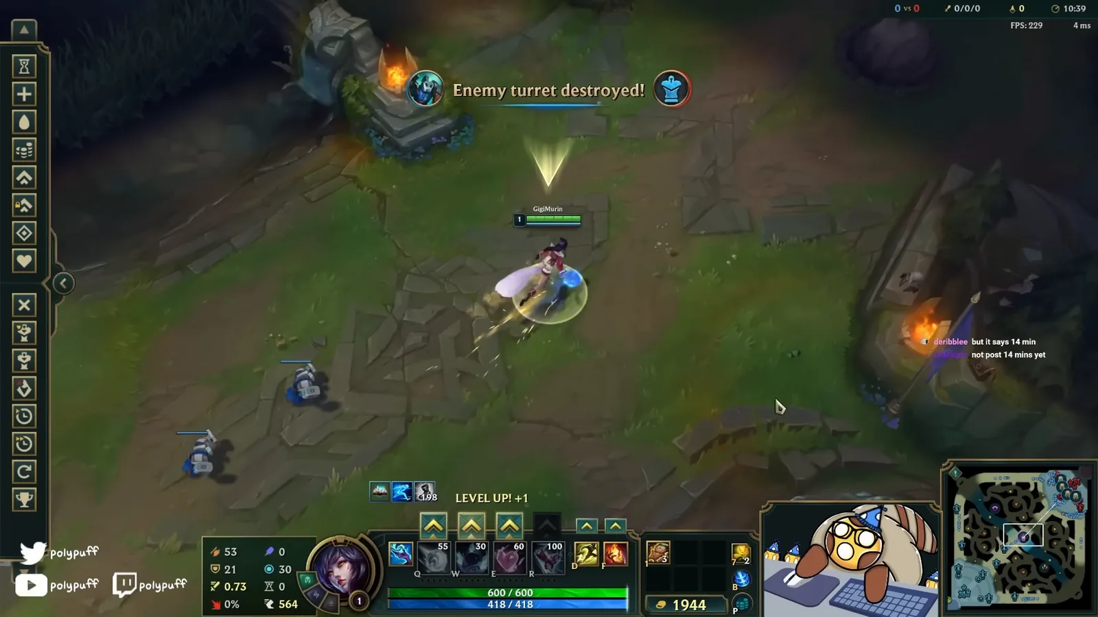Enemy turret destroyed in League of Legends gameplay, adding role quest points