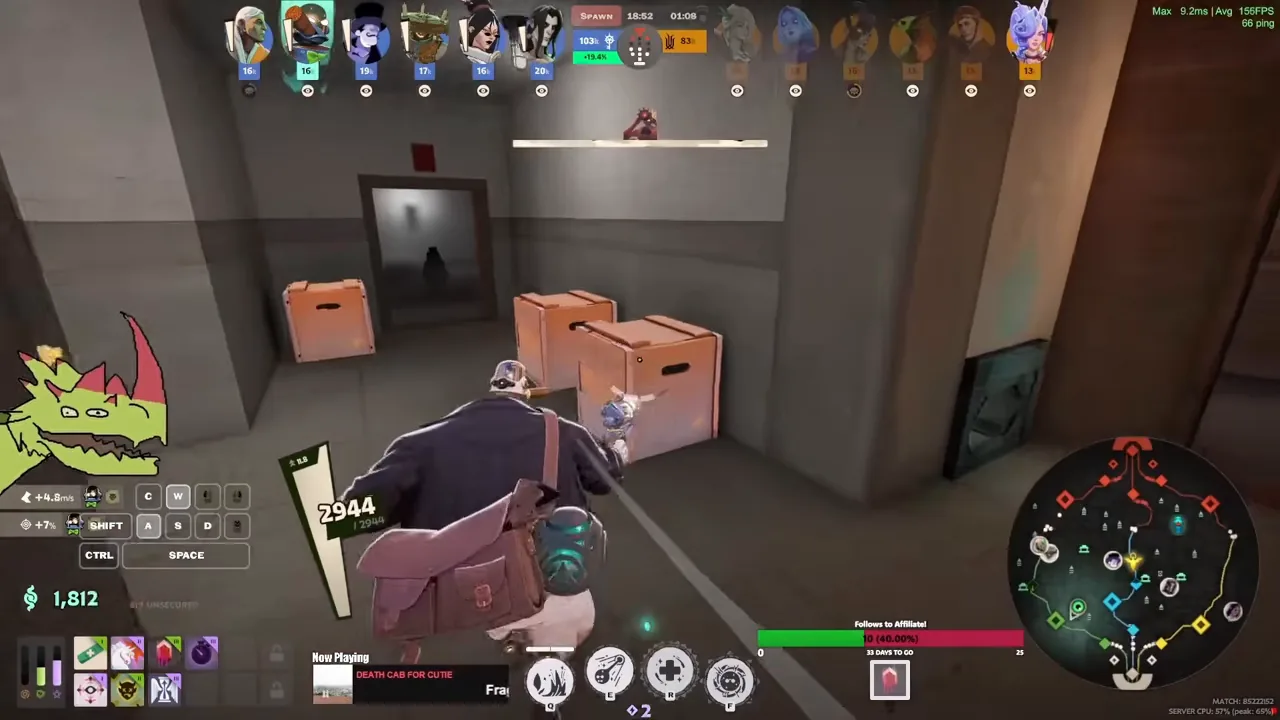 Dynamo next to breakable crates in a corridor, farming souls between lanes