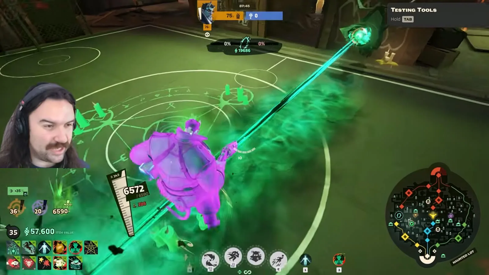 Underhand haunt firing a laser beam between lanes in Deadlock