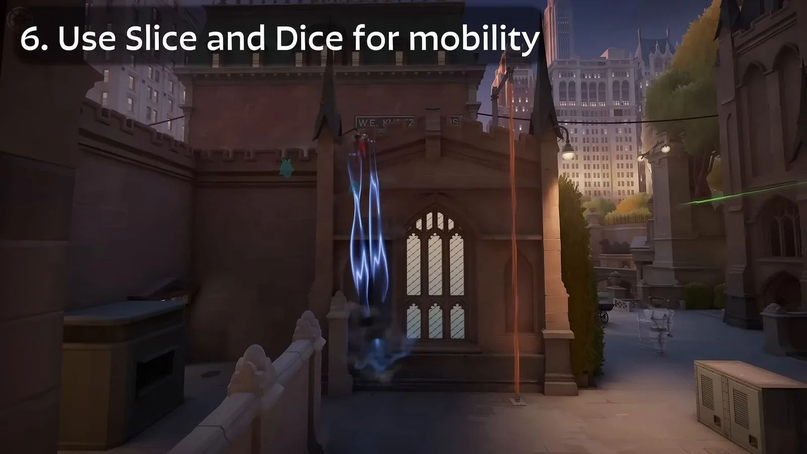 Shiv using Slice and Dice with a wall jump to climb a building as an escape route in Deadlock