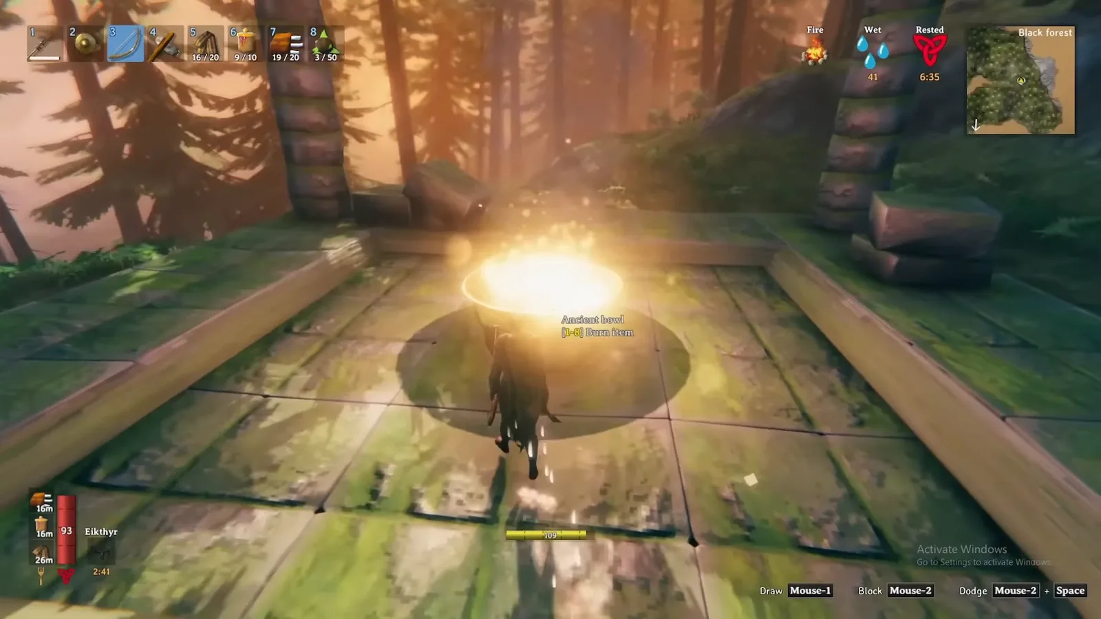 Glowing Ancient seed being offered at The Elder's Forsaken altar in the Valheim Black Forest