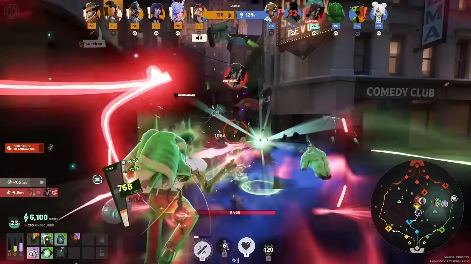 Shiv dashing through an enemy team with Slice and Dice in a late-game Deadlock team fight