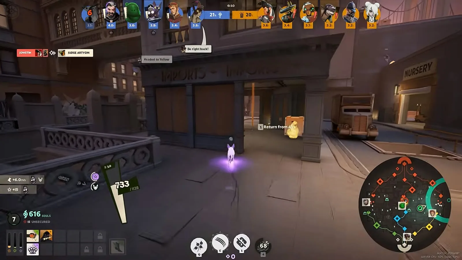 Calico as Ava on a street box run during the Deadlock laning phase