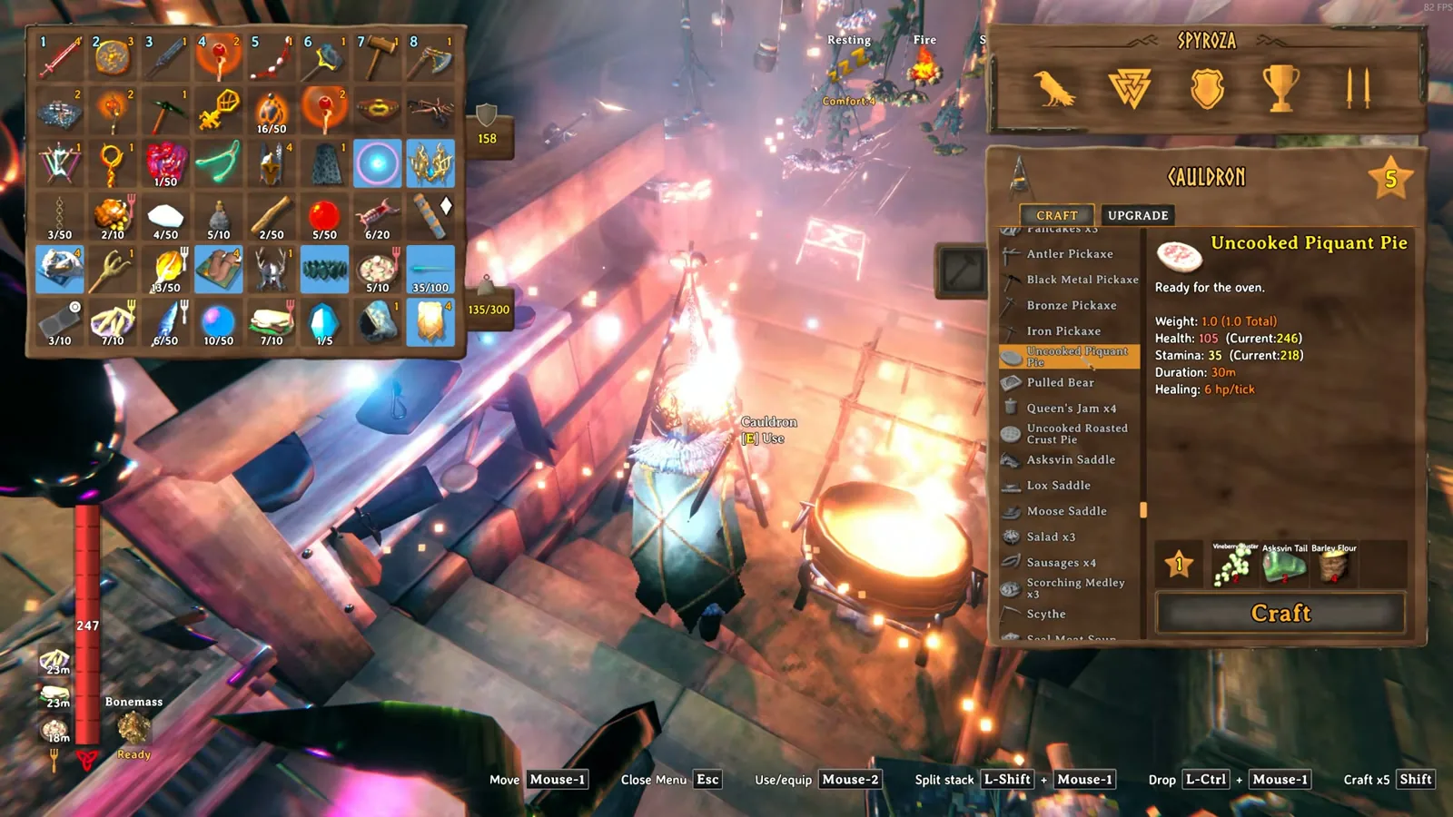 Uncooked Piquant pie recipe in the Valheim crafting menu