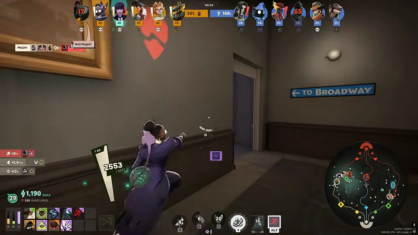 Calico after leaving Ava with the damage amp buff shown on the left of the HUD