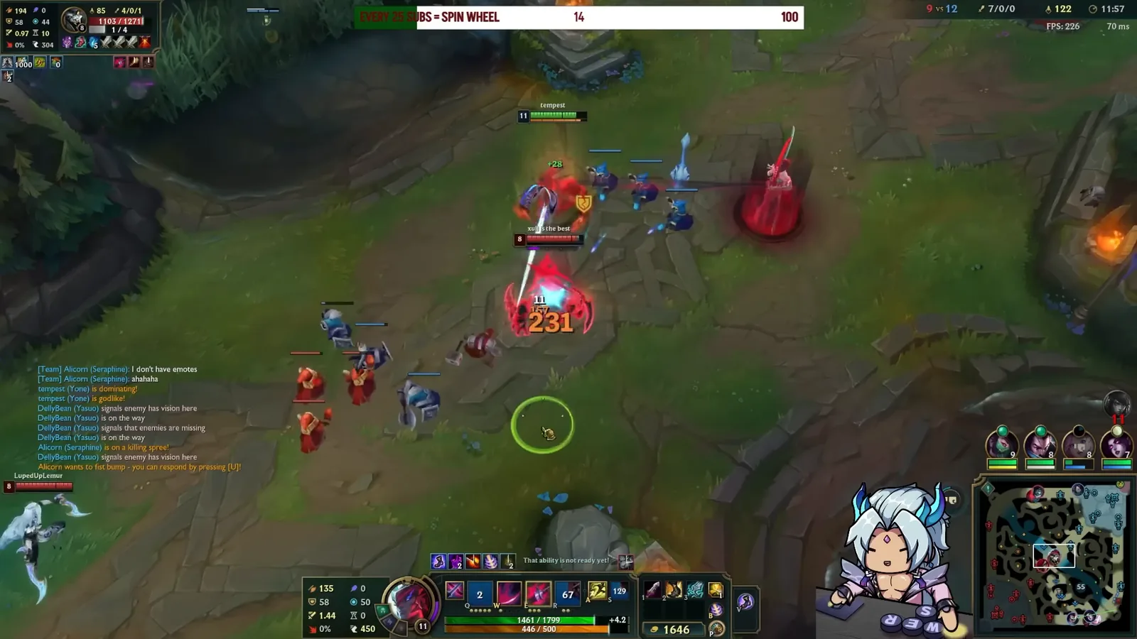 Yone critically striking an enemy in a lane fight inside the minion wave