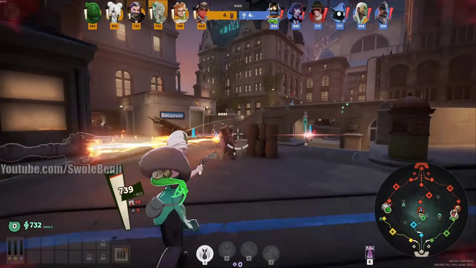 Lady Geist in lane against Drifter and Rem early in a Deadlock match