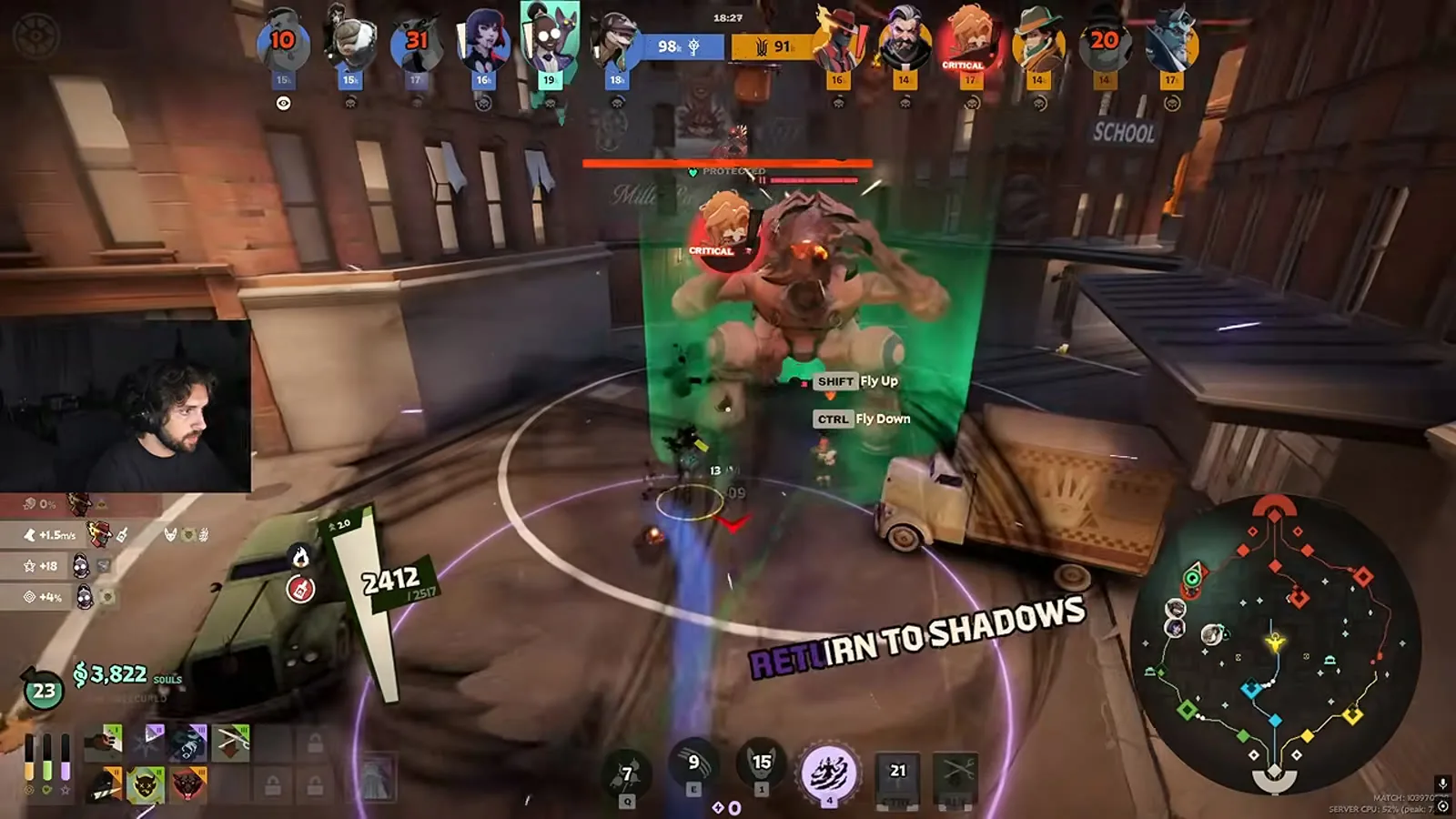 Calico casting Return to Shadows on an enemy hero in a Deadlock fight