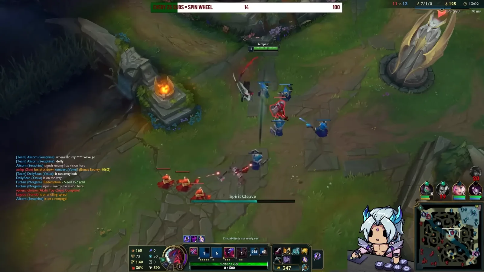 Yone casting Spirit Cleave in the mid lane minion wave