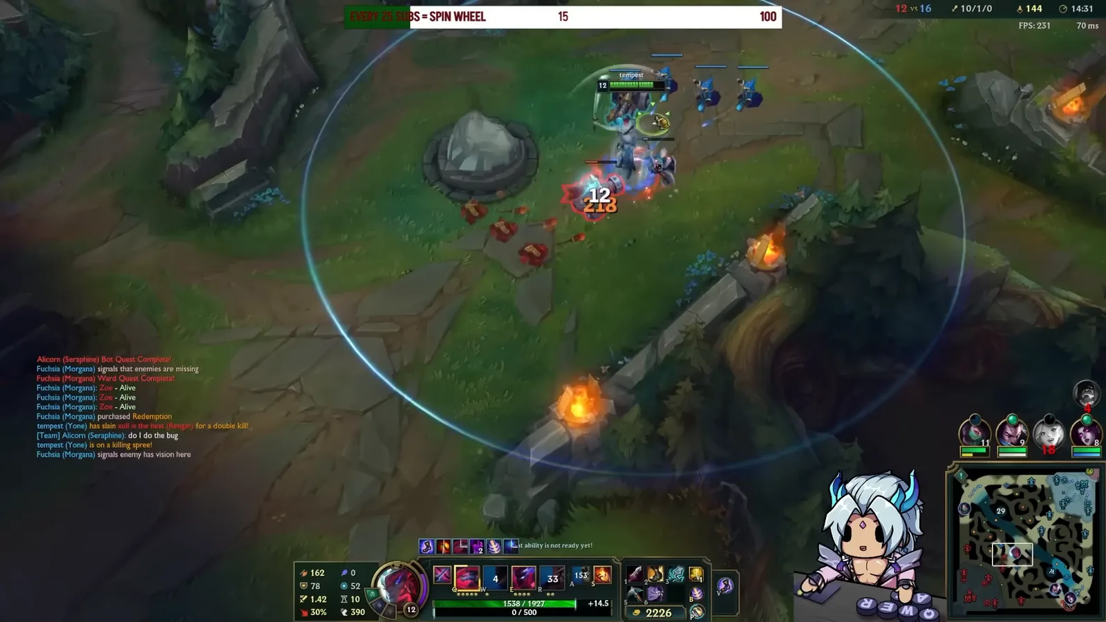 Yone finishing a skirmish near the river in the mid game