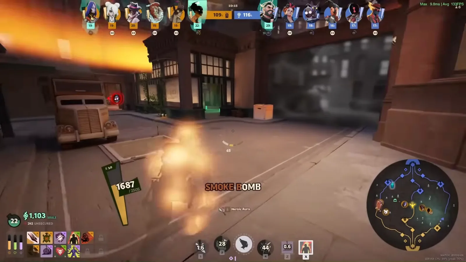 Haze under fire after being spotted, showing how enemies counter her in Deadlock