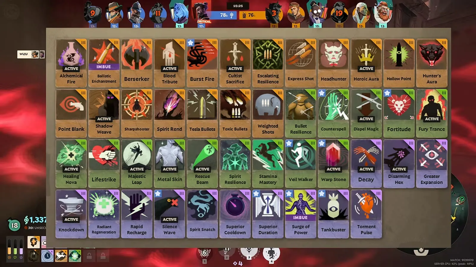 Deadlock tier 3 shop page with utility and shred items like Disarming Hex and Hunter's Aura