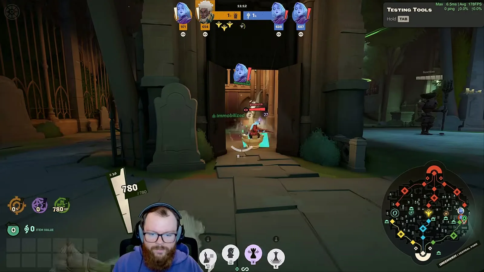 Rook Battery immobilizing a Vindicta in a doorway after bouncing off the wall