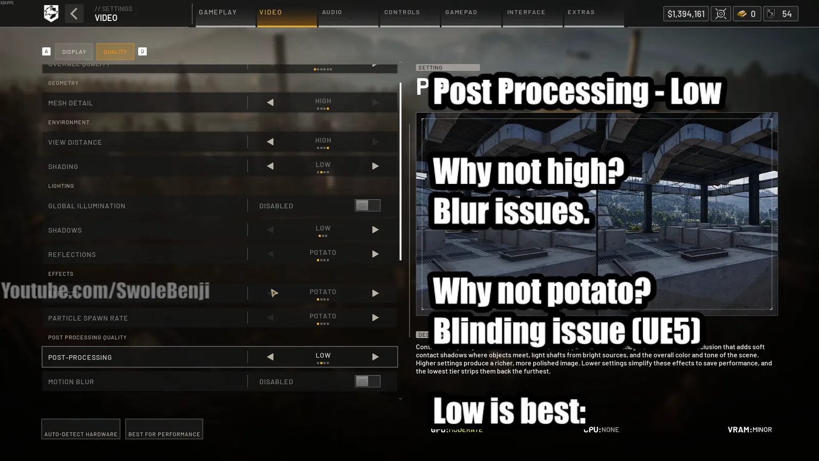 WARDOGS Post-Processing set to Low with Motion Blur disabled in the Quality tab