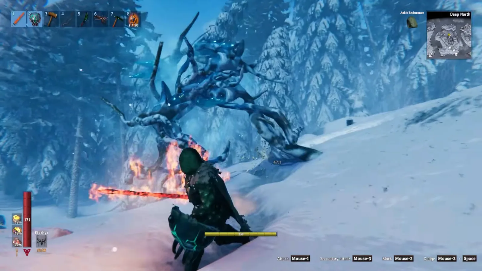 Barka tree creature attacking in the Valheim Deep North forest