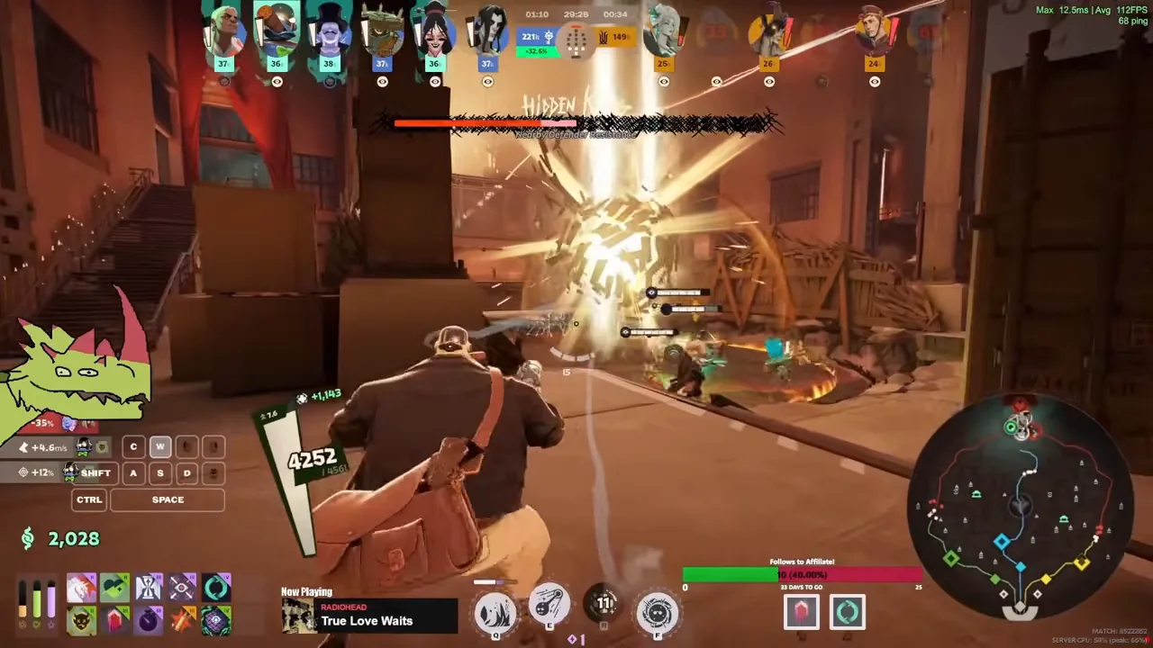 Dynamo's team pushing into the enemy base against the Hidden King late in the match