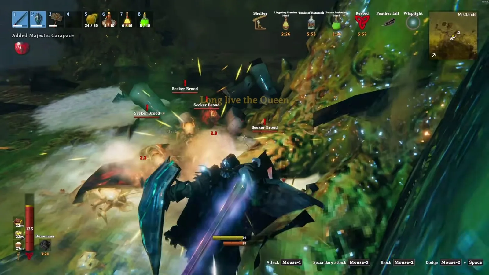 Long live the Queen message and the Majestic Carapace pickup after the kill