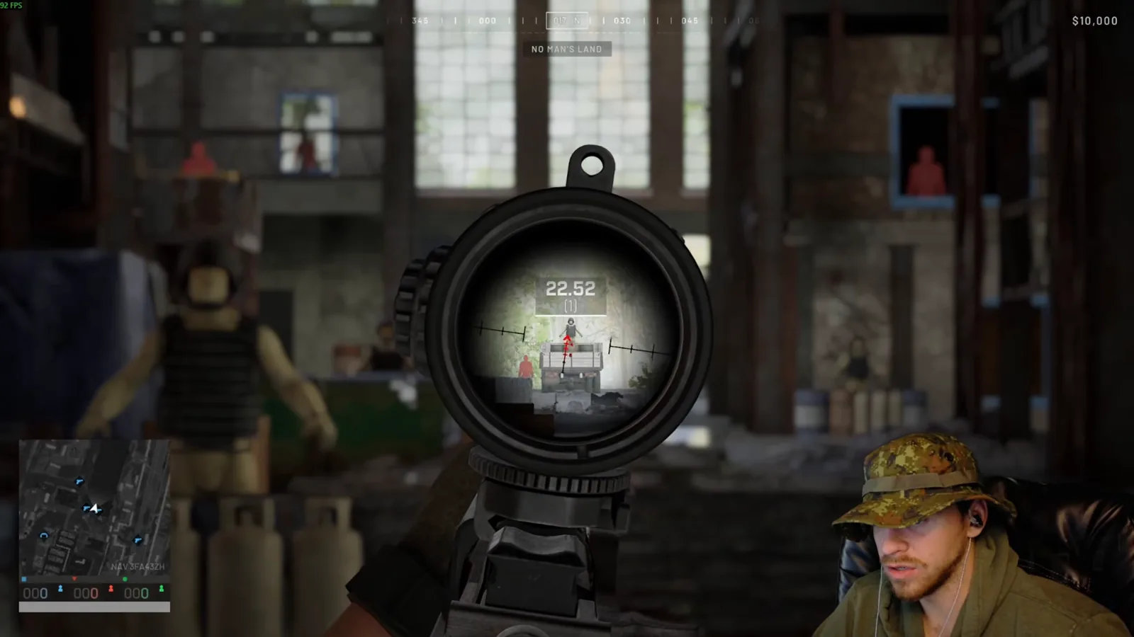M14 scope view showing 22 damage on a level 3 armored target in WARDOGS
