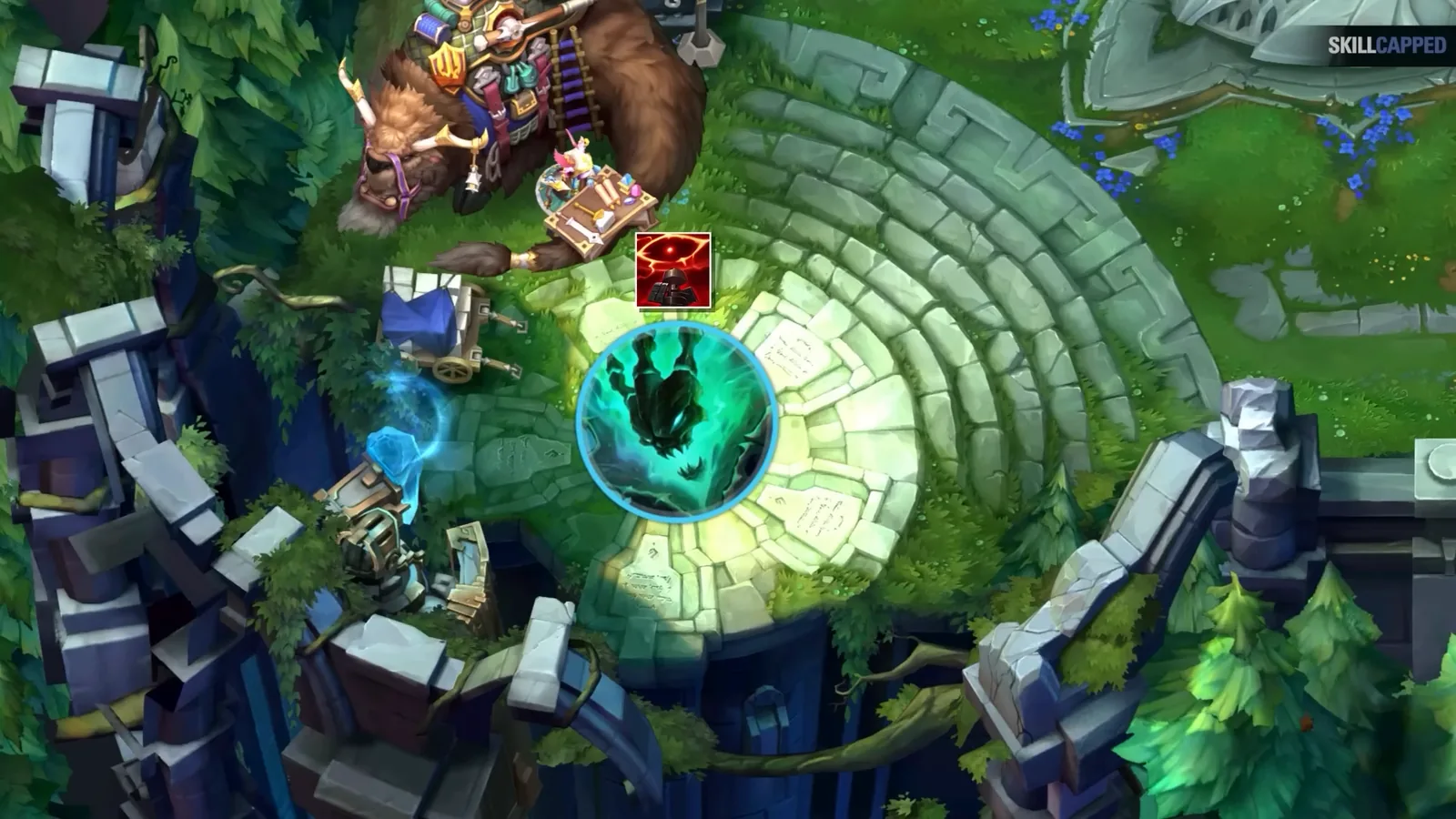 Thresh leaving base with a Control Ward purchase icon in League of Legends