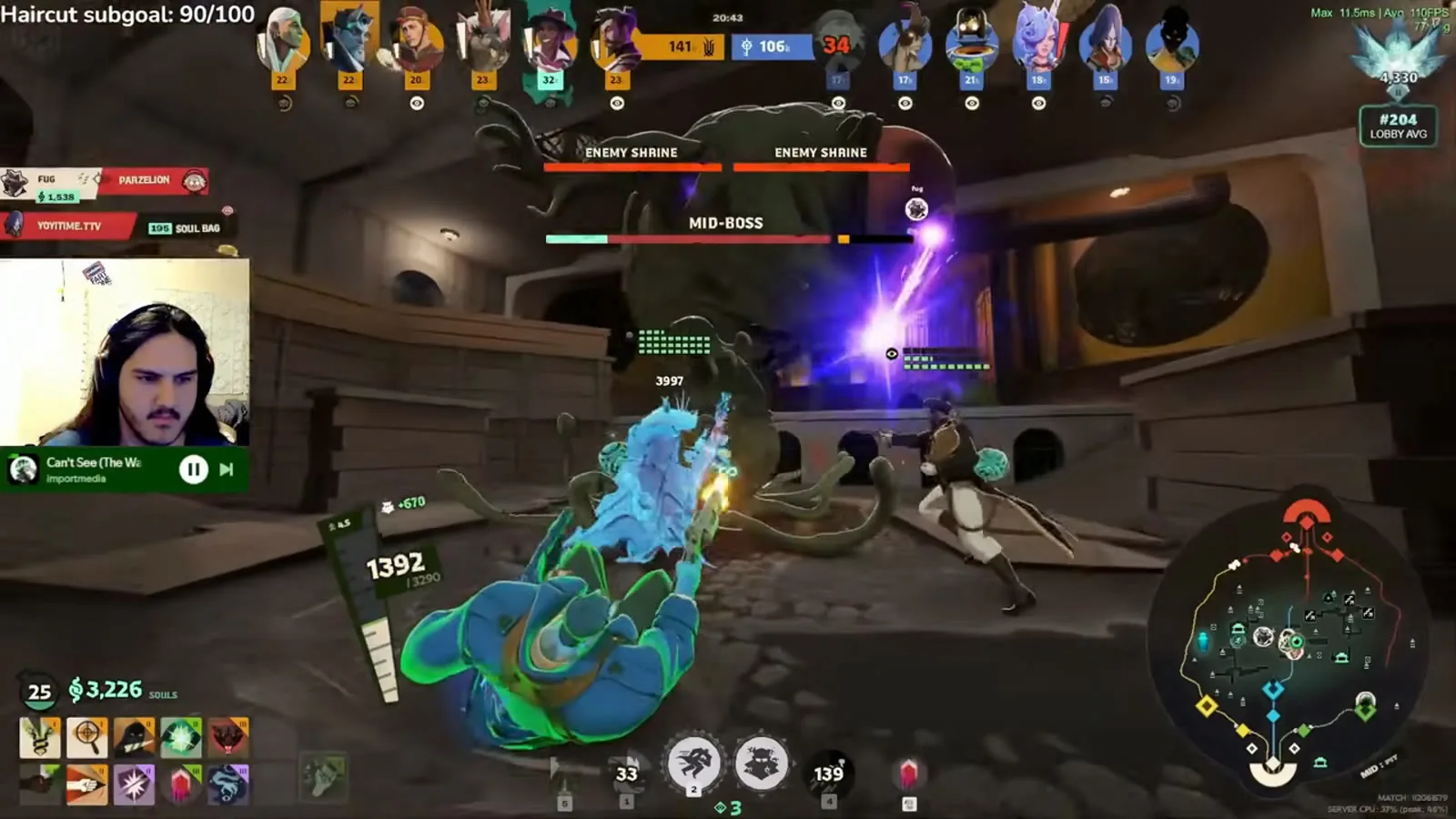 Abrams fighting at the Mid-Boss with Colossus active in a ranked Deadlock match
