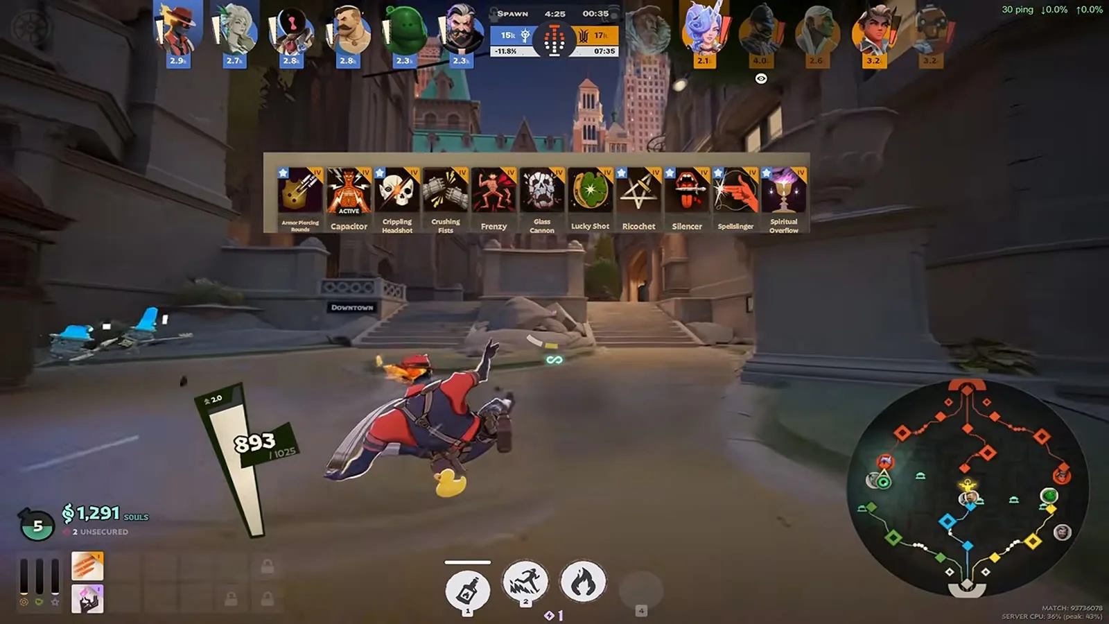 Deadlock in-game shop overlay listing tier 4 weapon items during a match