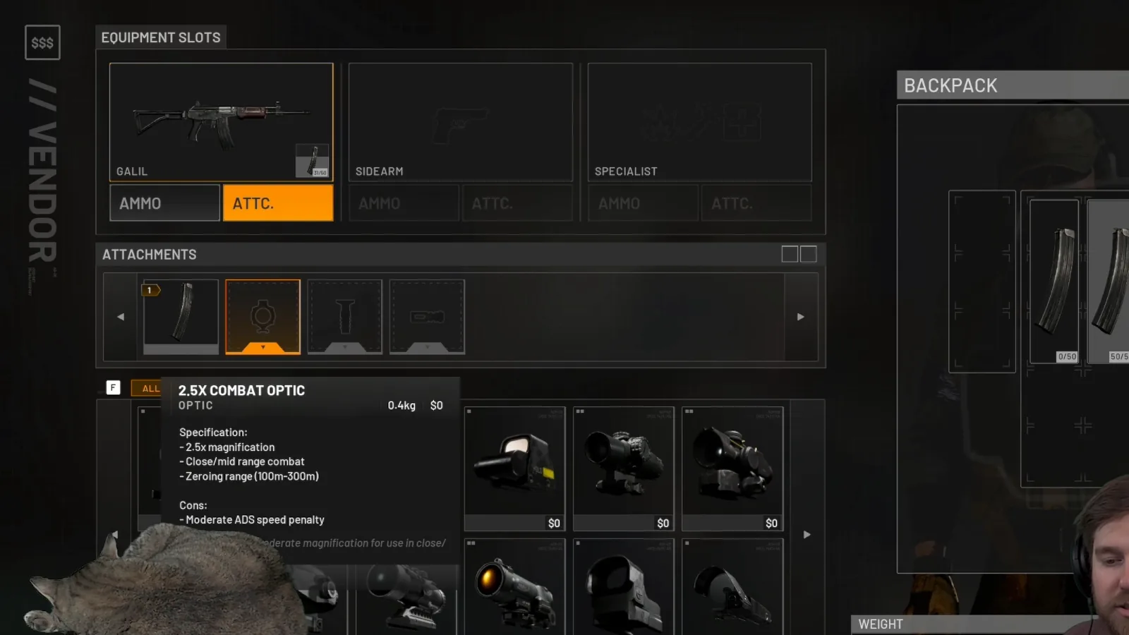WARDOGS vendor tooltip for the 2.5x Combat Optic on the Galil