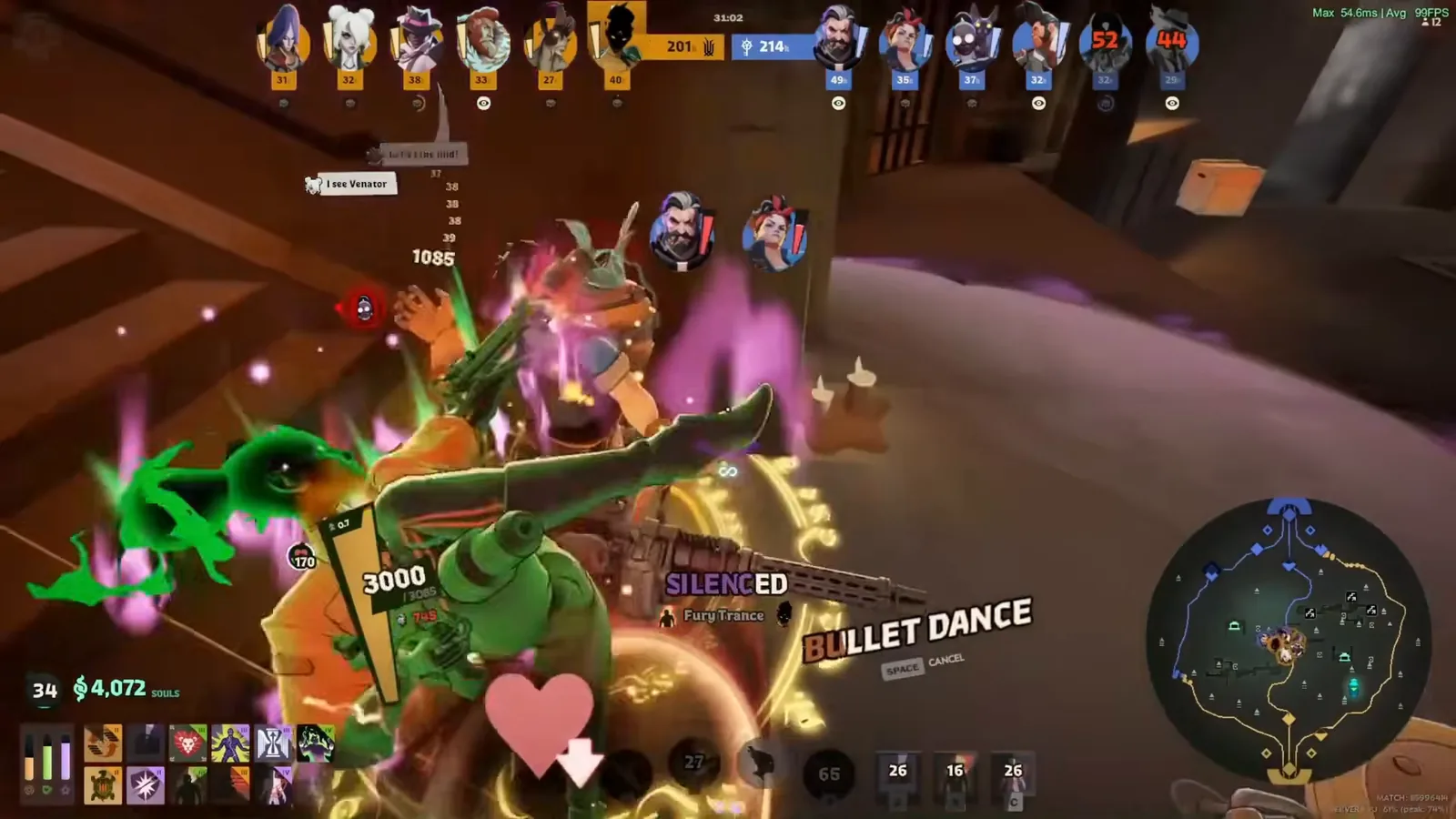 Haze using Bullet Dance at the Mid-Boss pit in a Deadlock teamfight