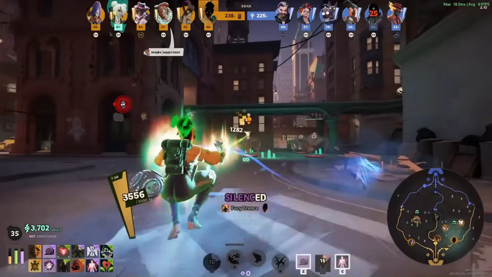 Haze silenced by her own Fury Trance during a Deadlock fight