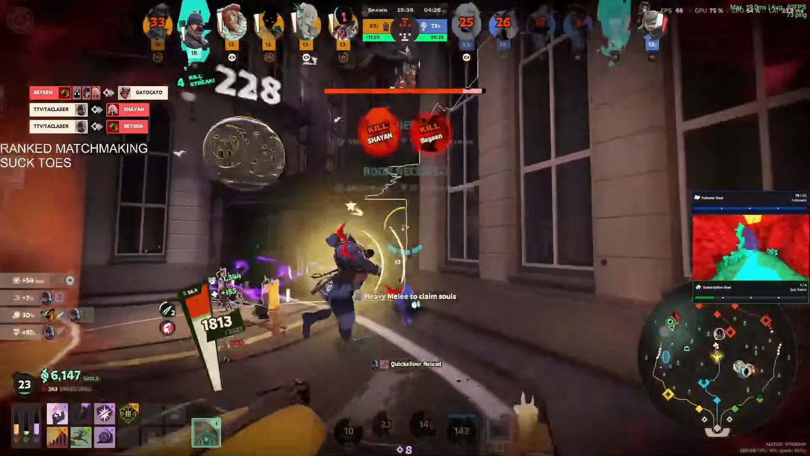 Warden scoring a triple kill in a mid-game street fight in Deadlock