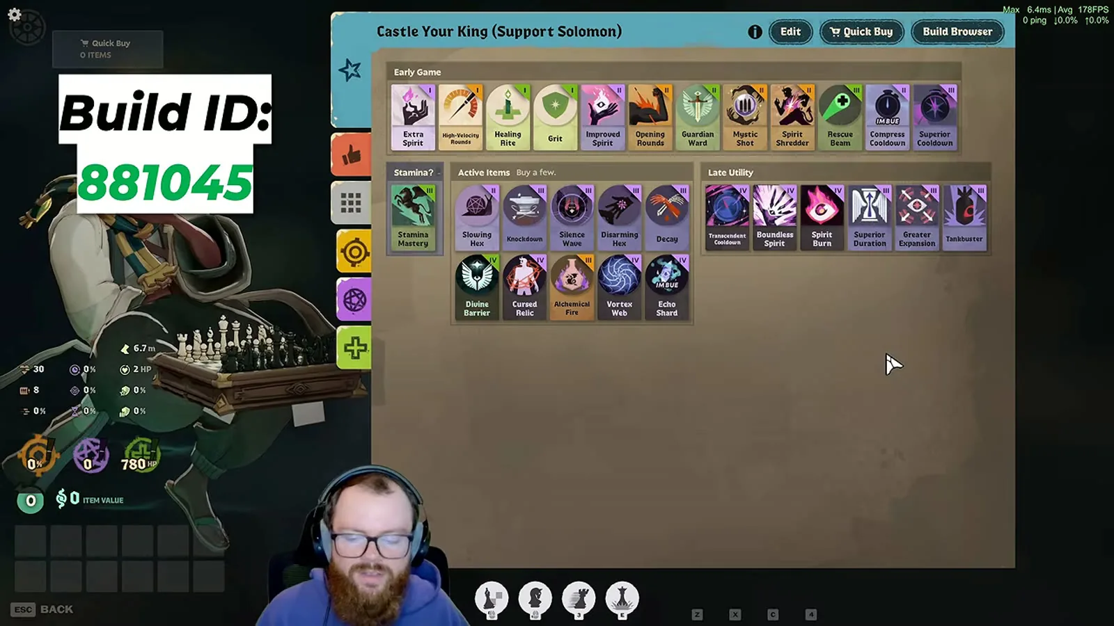 Castle Your King support Solomon build, ID 881045, with early game, active items and late utility