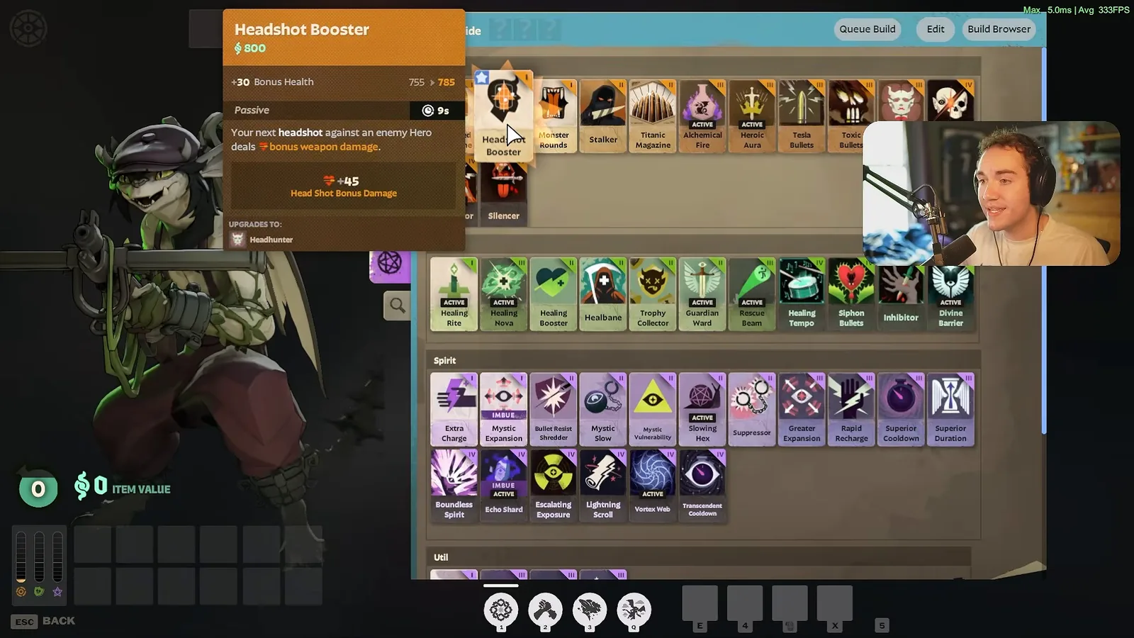 Ivy item shop with the Headshot Booster tooltip open