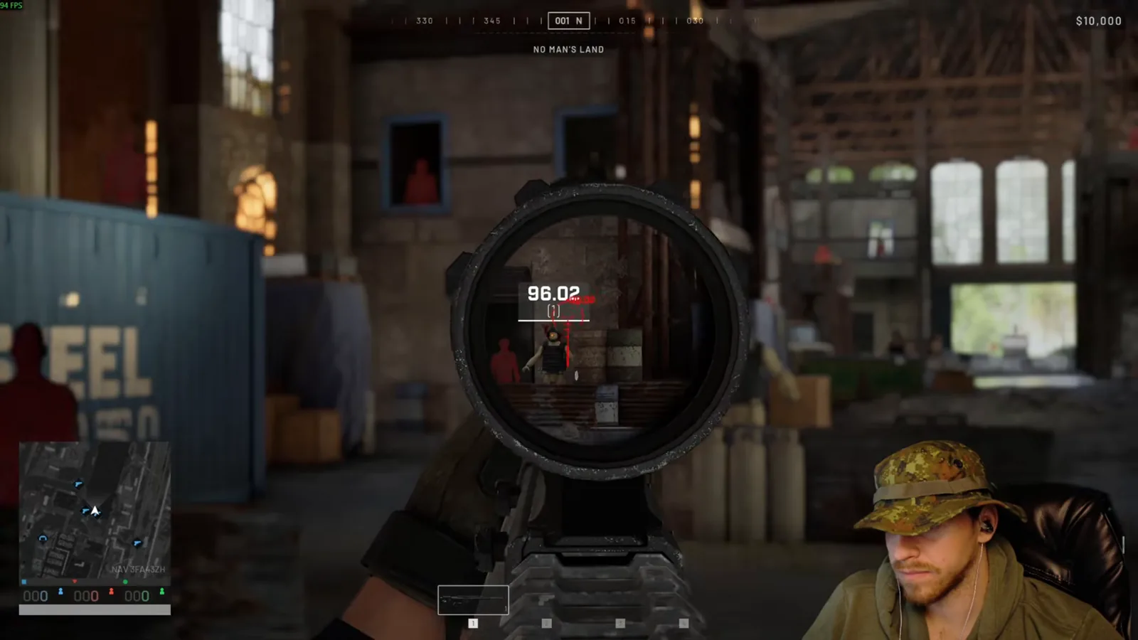 SV98 scope view hitting a target at 96 meters on the WARDOGS range