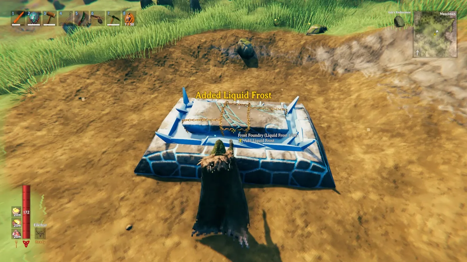 Adding Liquid Frost to the Frost Foundry in Valheim to finish a Deep North cast