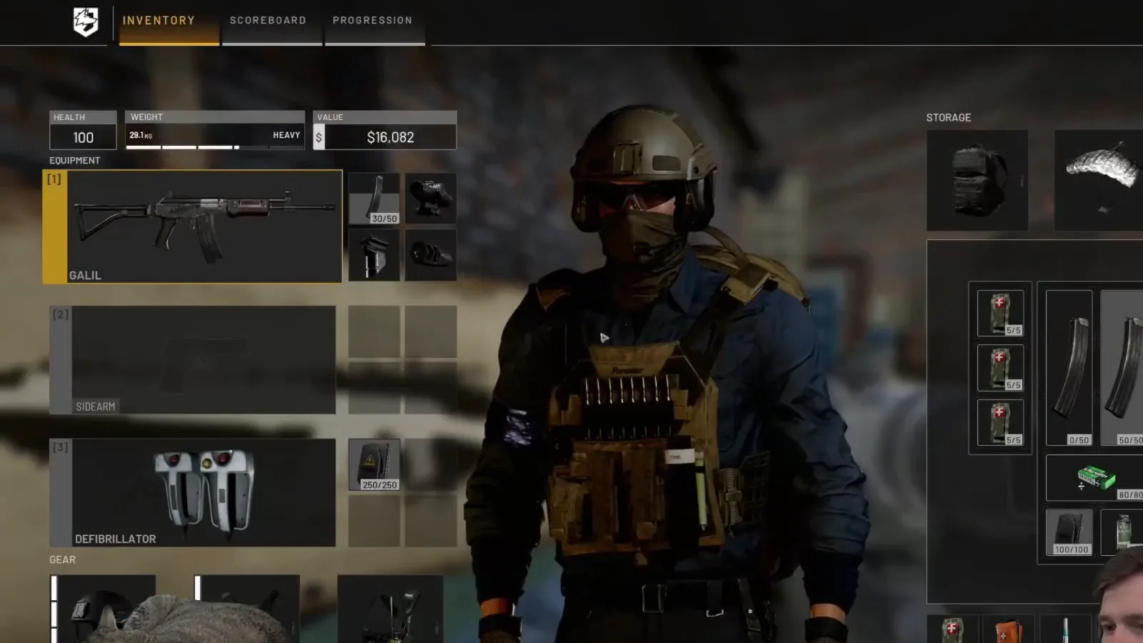 WARDOGS Galil medic loadout worth 16,082 dollars at 29.1 kg