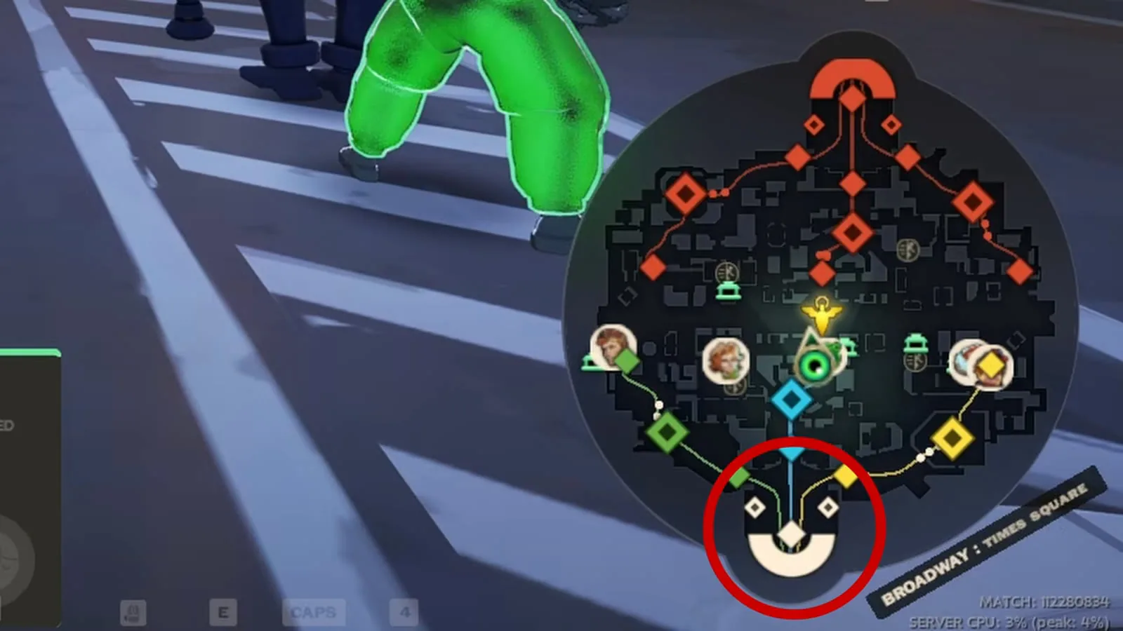 Deadlock minimap showing your base at the bottom, the enemy Patron at the top and three lanes of Guardians and Walkers