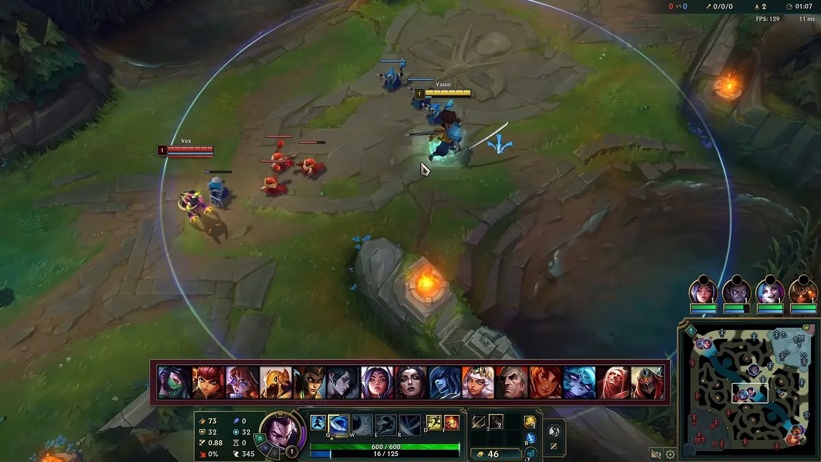 Yasuo laning in mid while the video shows its hard matchup tier as champion portraits