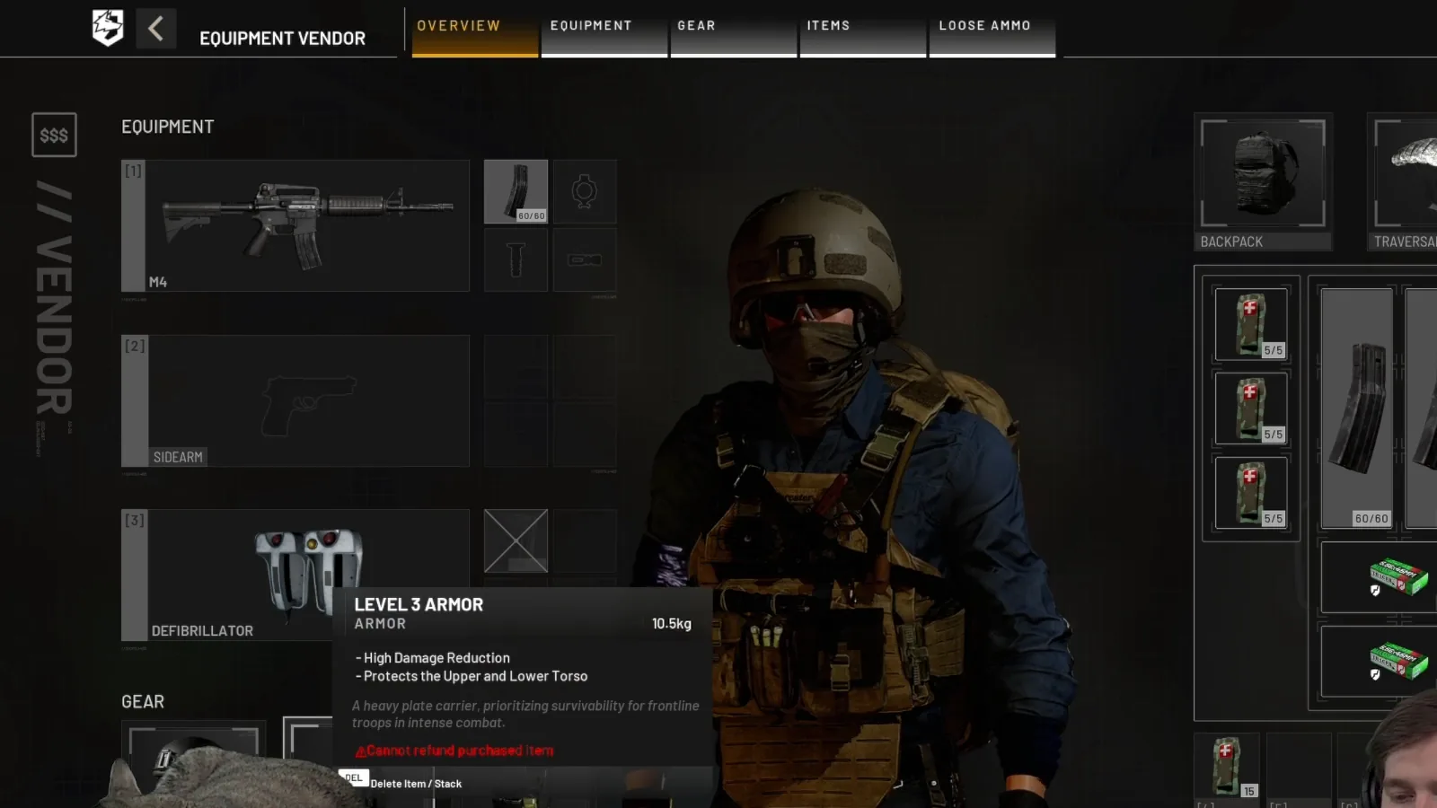 WARDOGS M4 loadout overview with the Level 3 Armor tooltip