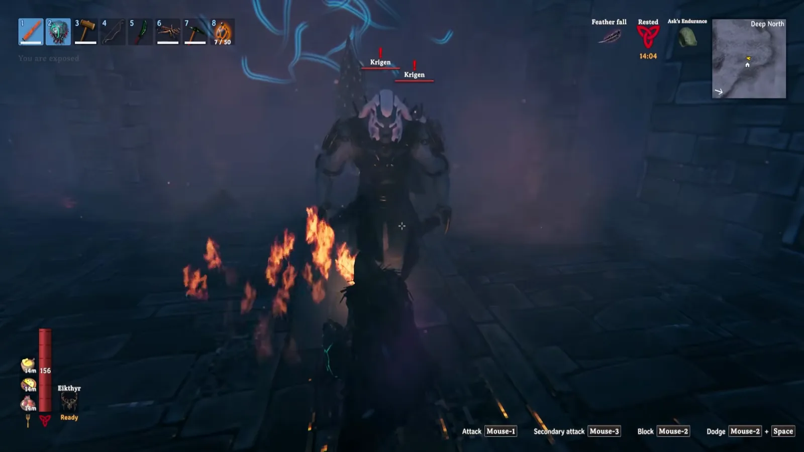 Krigen warriors attacking in Mörkhalla, Valheim Deep North
