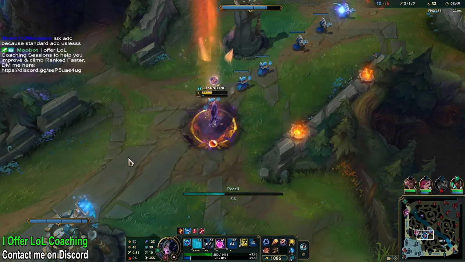 Ahri recalling with Doran's Ring, Dark Seal at 4 stacks, Lost Chapter and Boots