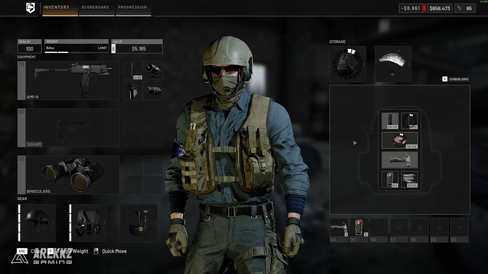 WARDOGS inventory screen used to combine loose ammo into empty magazines