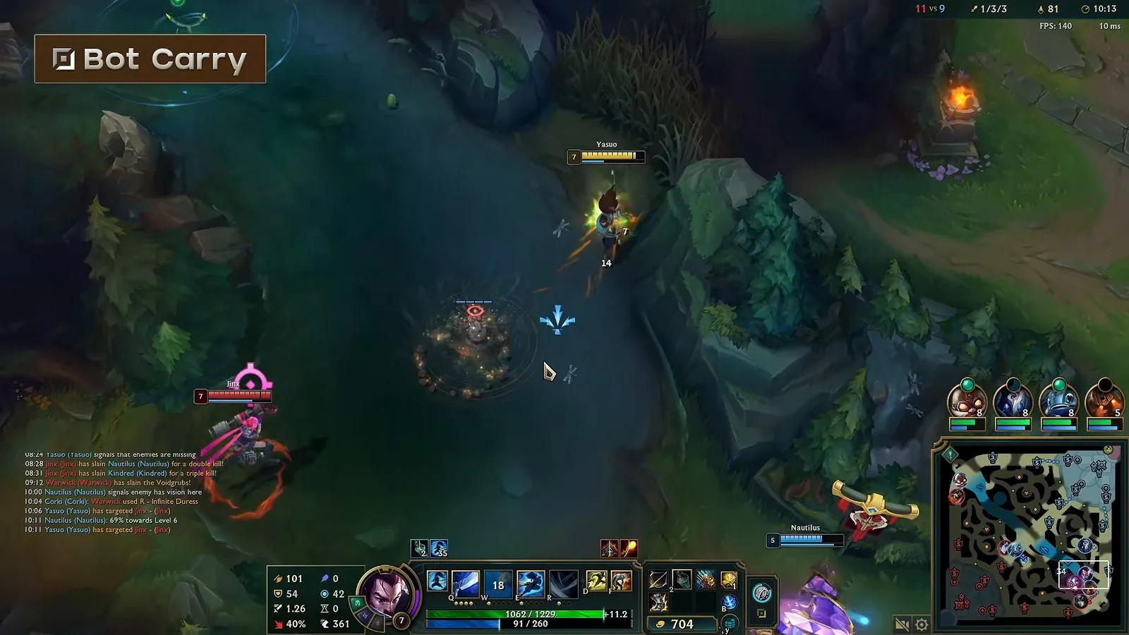 Yasuo playing bot lane as a carry with his support