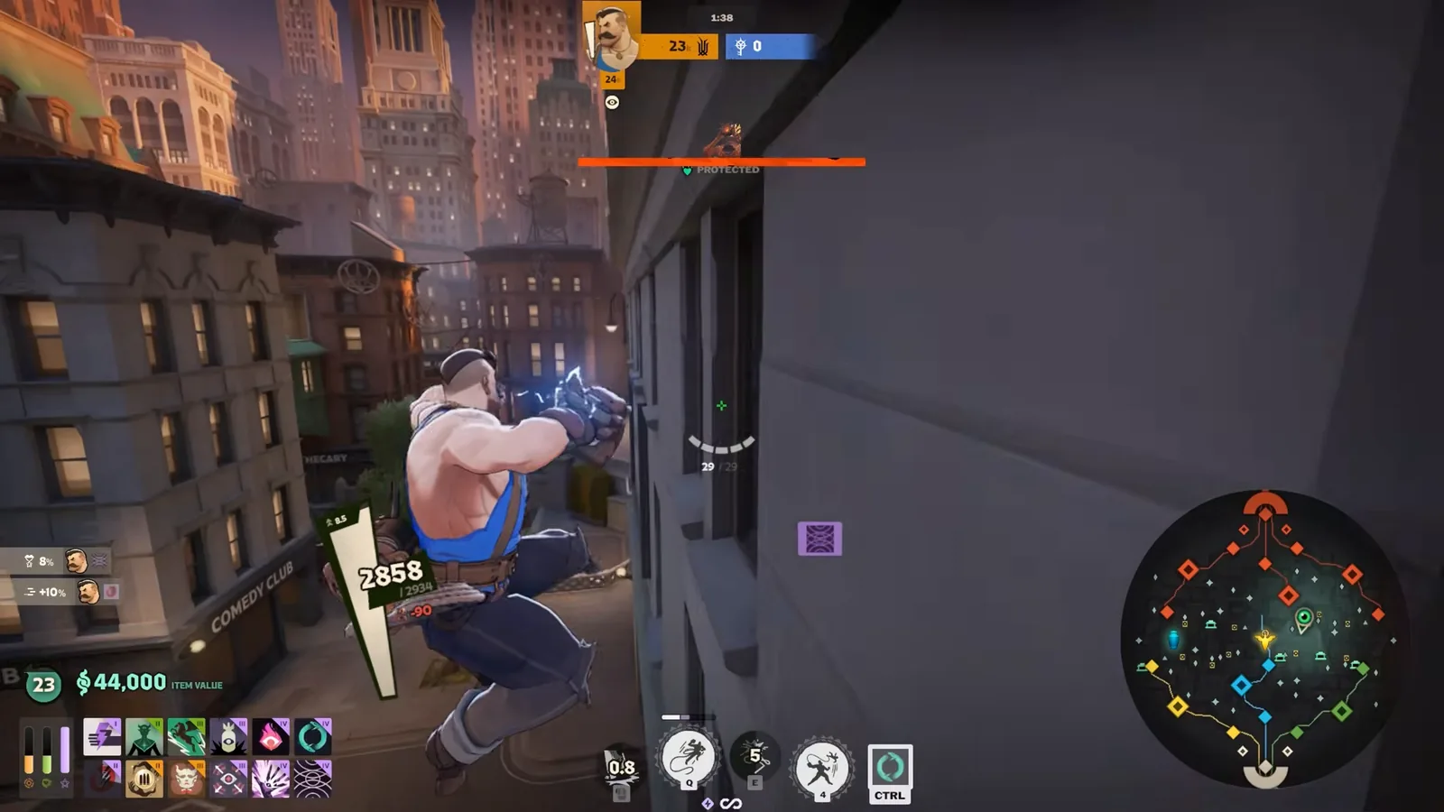 Lash climbing a building wall with 44,000 souls of items in the Deadlock sandbox