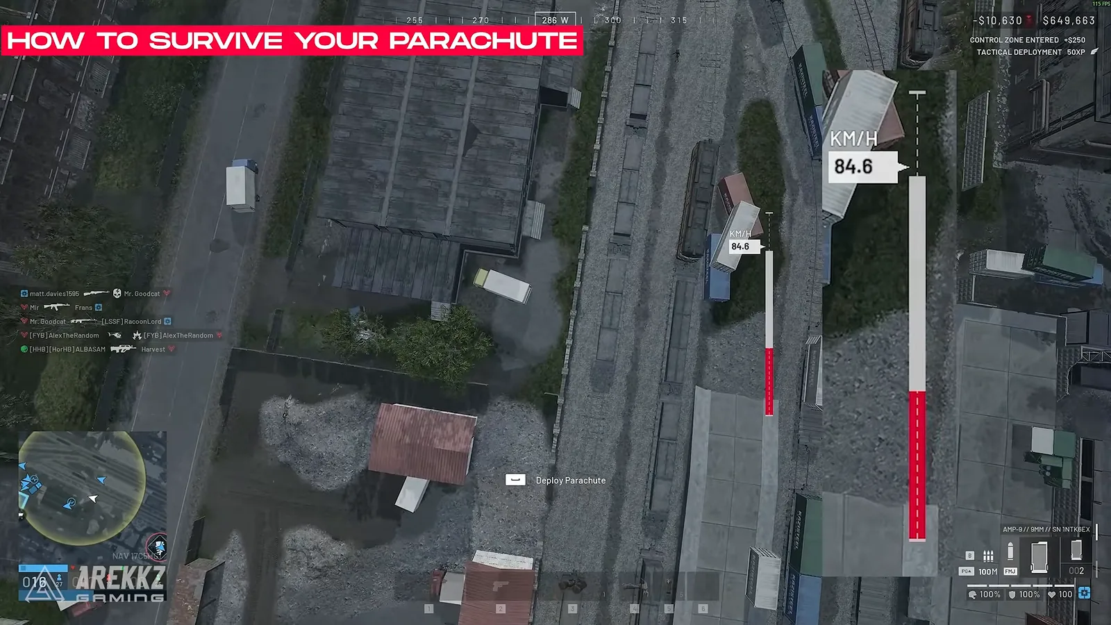 WARDOGS parachute drop with the altitude bar on the right side of the screen