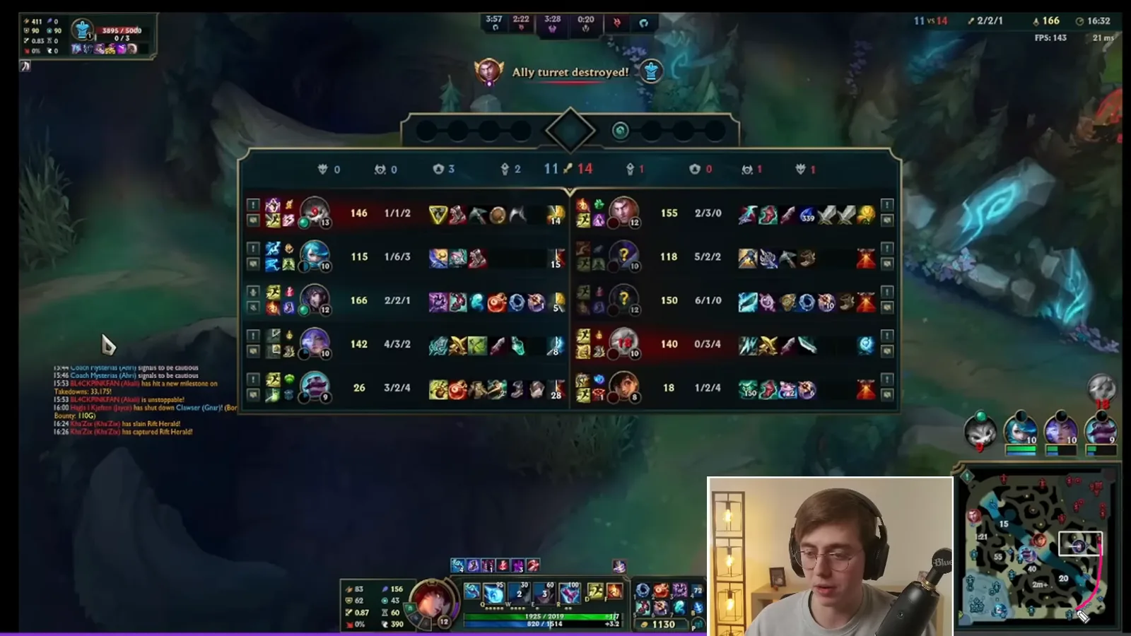Scoreboard after Ahri plays on her own move timer instead of contesting Rift Herald