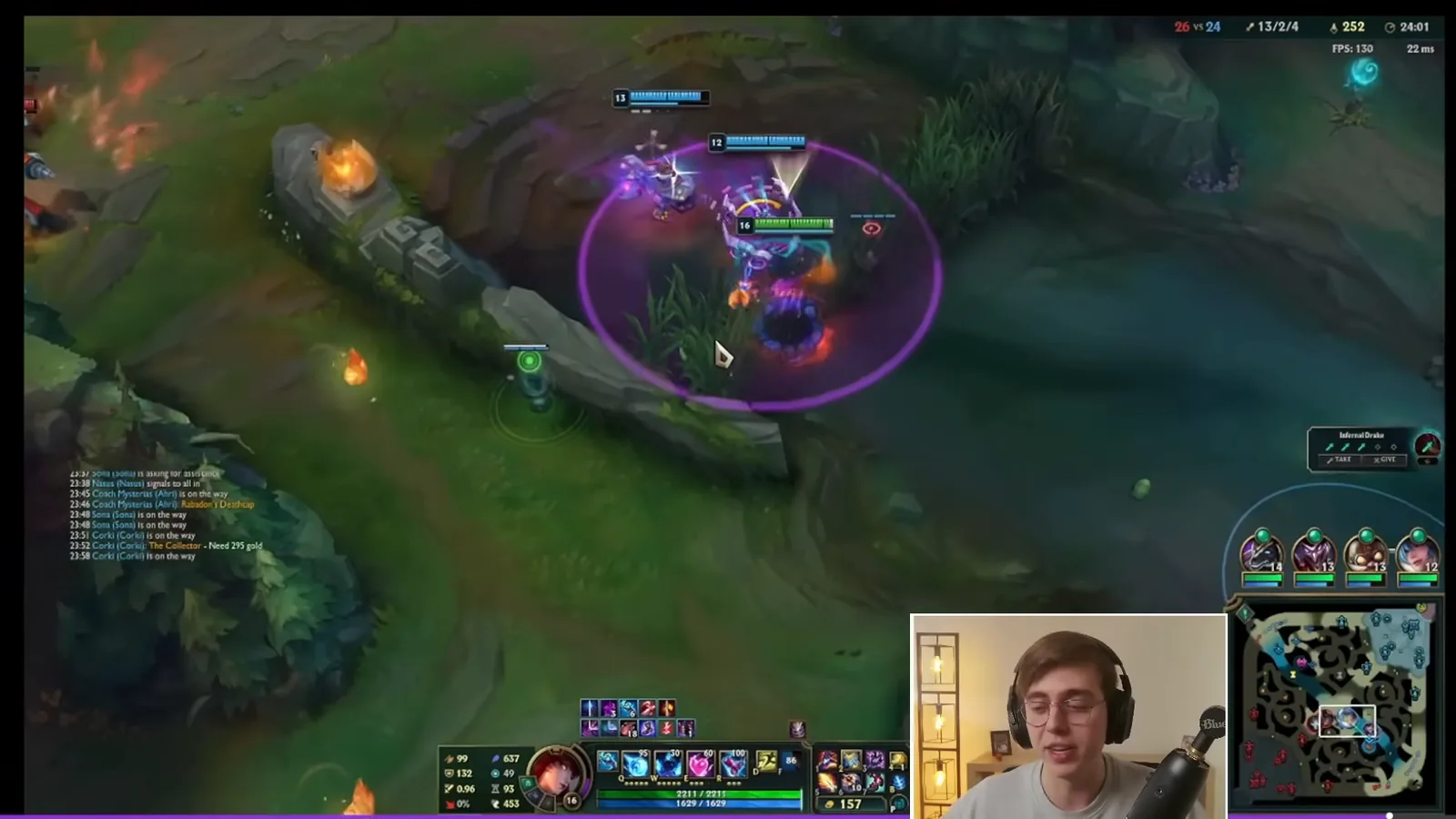Ahri fighting a 5v4 at the Dragon Soul point with area control