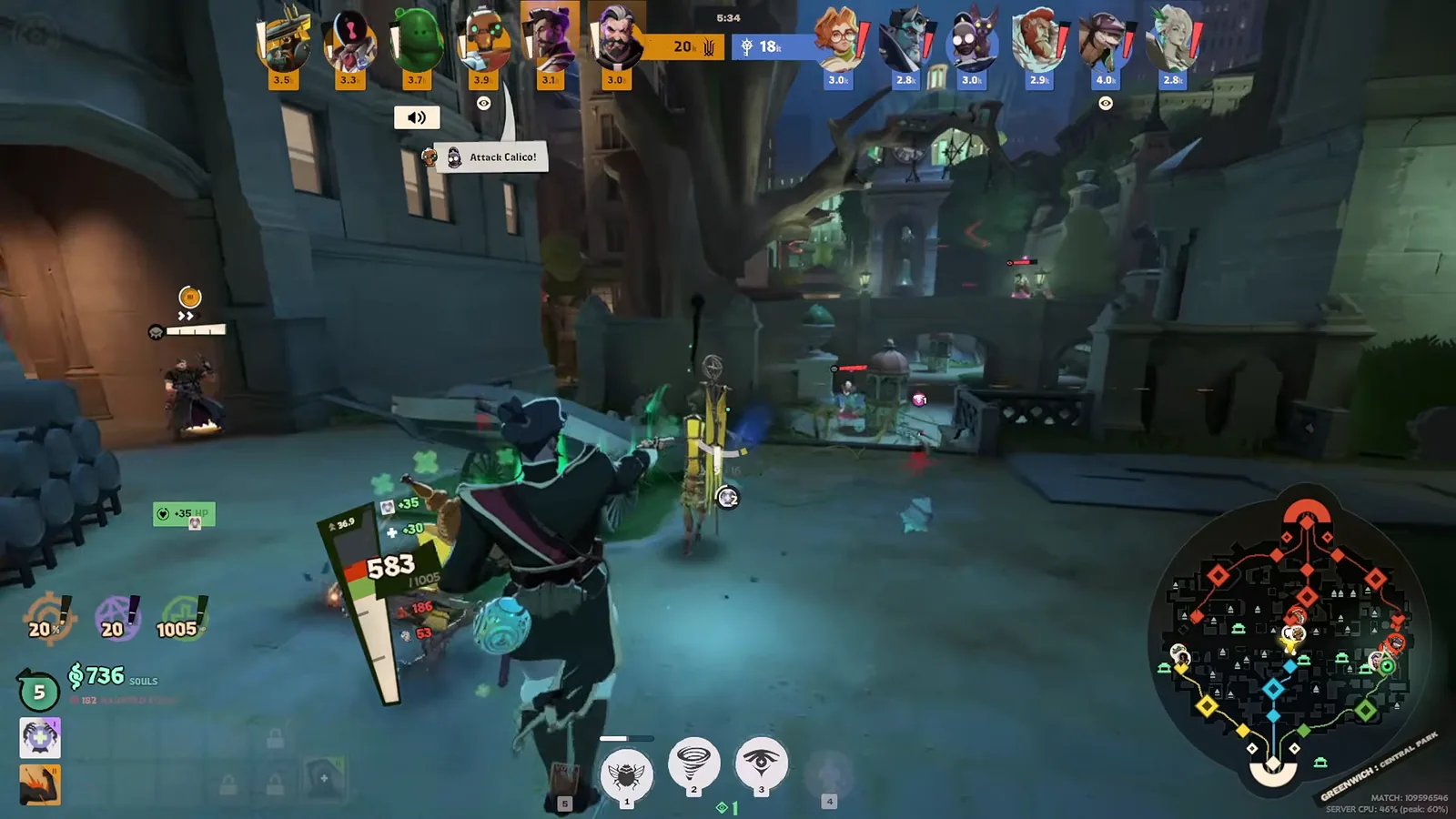Mirage shooting a lane enemy on the City Never Sleeps map in Deadlock